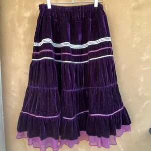 Purple Whimsical Velvet Tiered Midi Skirt  Size Small